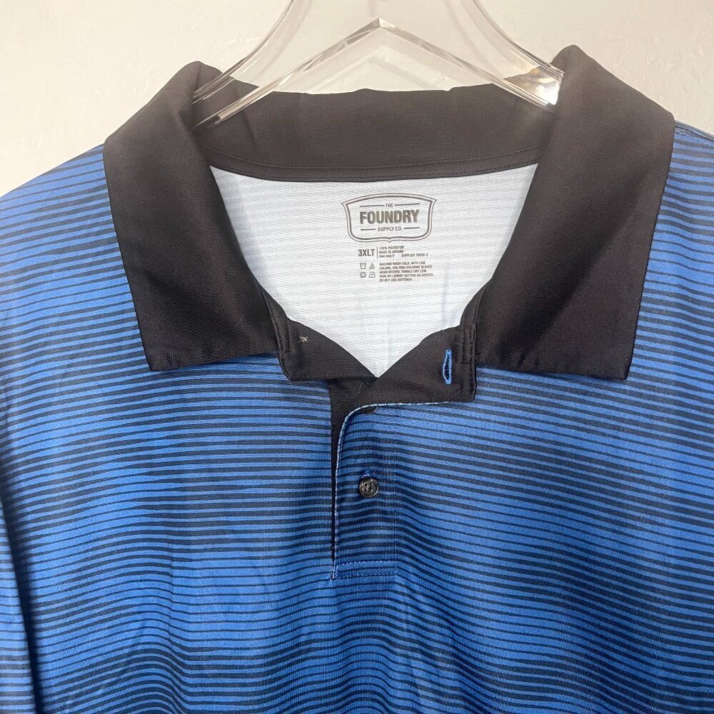 Foundry Blue Black Stripe Collared Tall Polo 3XLT - Picture 3 of 3